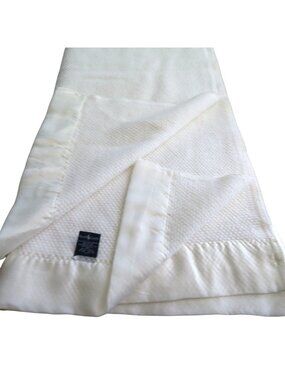 Vintage Ralph Lauren White Acrylic Blanket Satin Trim 66"x90" Made in USA